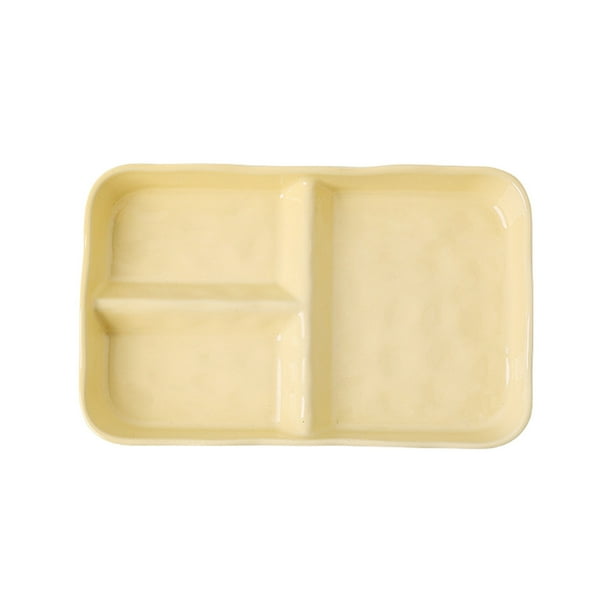 Platos llanos de cerámica con compartimentos, juego de platos para aperitivos y comidas, aptos para microondas, bandeja de servir dividida para uso doméstico, cocina y restaurante. Colores: amarillo,