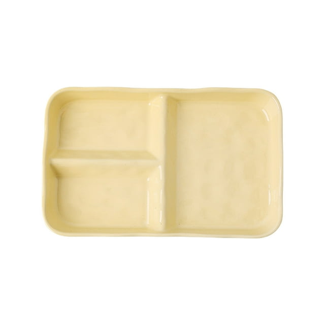 Wdhugt Yellow Ceramic Dinner Plate Compartmentalized Snack Plate For Home Restaurant Use Microwave Safe With Handle 24.5X15.5Cm Yellow
