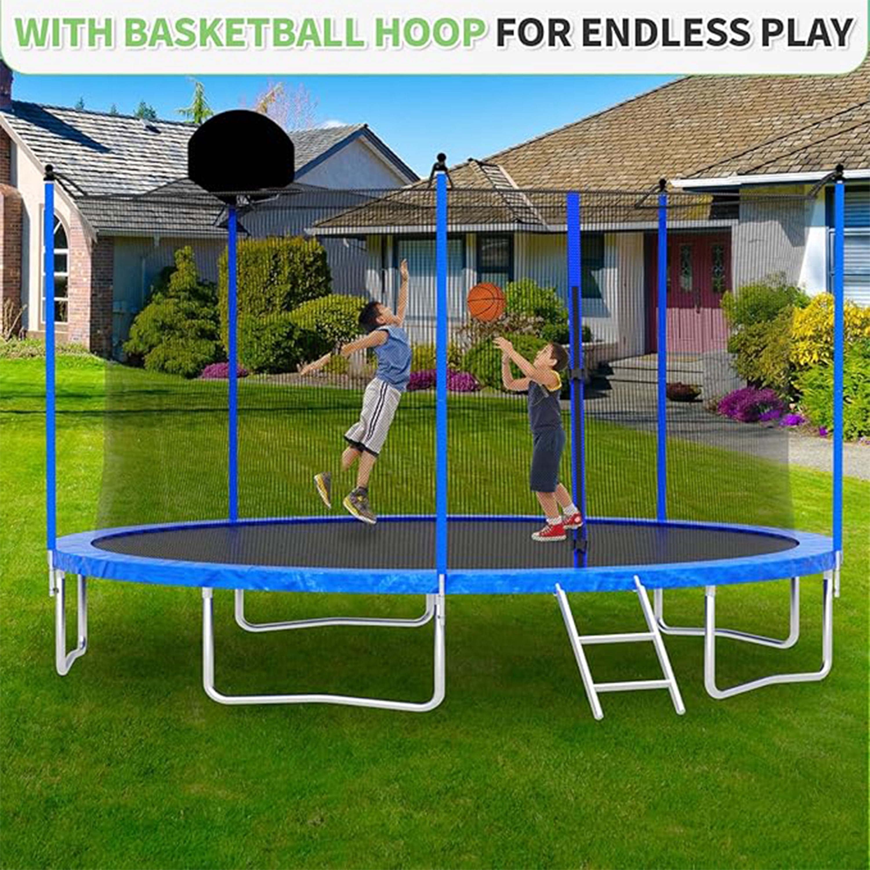 Biotree 12 FT Trampoline for Kids and Adults, Outdoor Trampoline with Basketball Hoop & Safety Enclosure Net,Large Load Capacity Heavy-Duty Jumping Trampoline for Boys and Girls