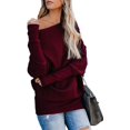 thumbnail image 1 of Women's Long Sleeve Oversized Off Shoulder Solid Color Knit Pullover Sweater Tops, 1 of 6