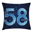 thumbnail image 1 of 58th Birthday Decorations Throw Pillow Cushion Cover, Number on Bright Night Sky with Stars Age Happy Life Print, Decorative Square Accent Pillow Case, 24 X 24 Inches, Dark and Sky Blue, by Ambesonne, 1 of 2