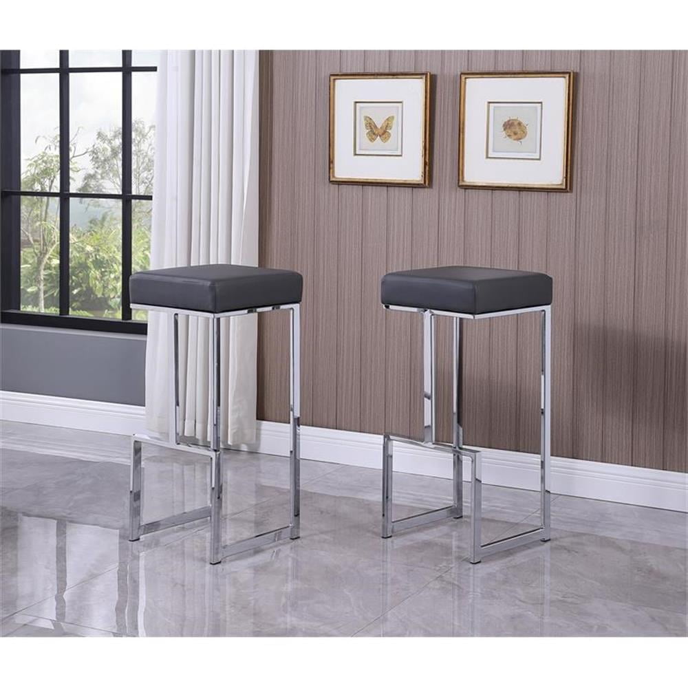 Dorrington Modern Faux Leather Backless Bar Stool in Gray/Silver (Set of 2)