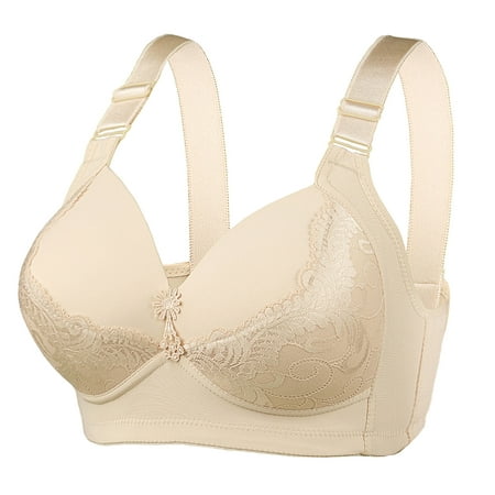 

Lhked Bras for Women Clearance Plus Size Bra Lace Front Button Shaping Cup Shoulder Strap Underwire Bra Plus Size Extra-Elastic Wirefree Khaki M