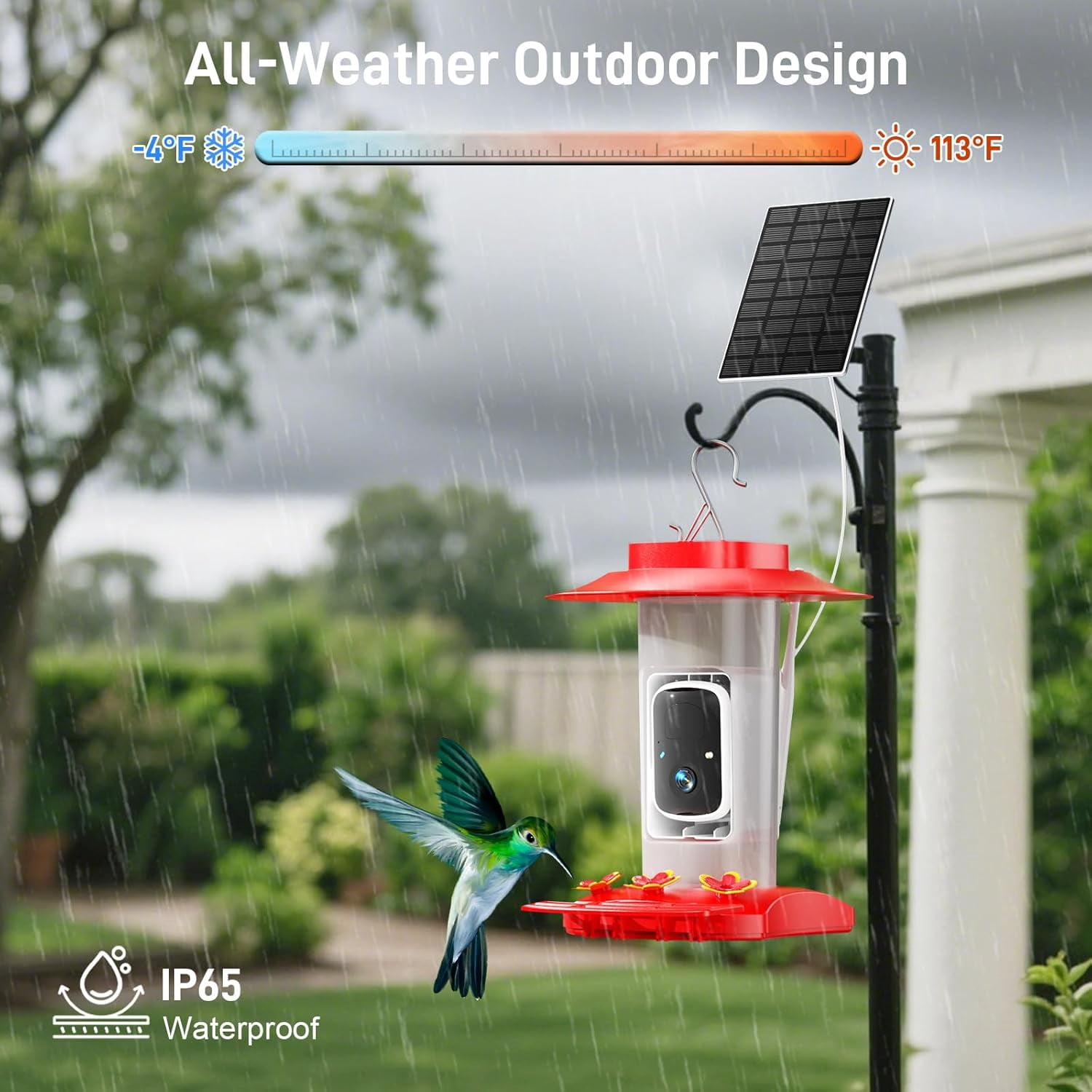 Hummingbird Feeder with Camera Outdoor, SV3C Hanging Bird Feeder with Ant Moat & Bee-Proof, HD 2K Solar Powered, AI Bird Identify, Instant App Alerts, Auto Capture, Hummingbird Lover Gifts, 21oz