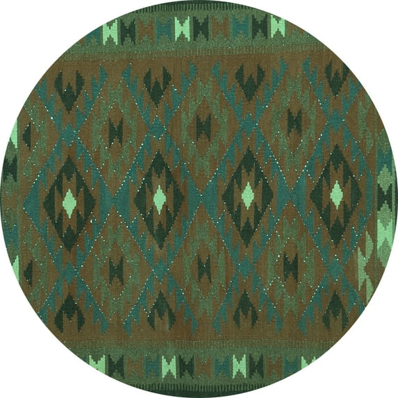 Ahgly Company Indoor Round Southwestern Turquoise Blue Country Area Rugs, 7' Round