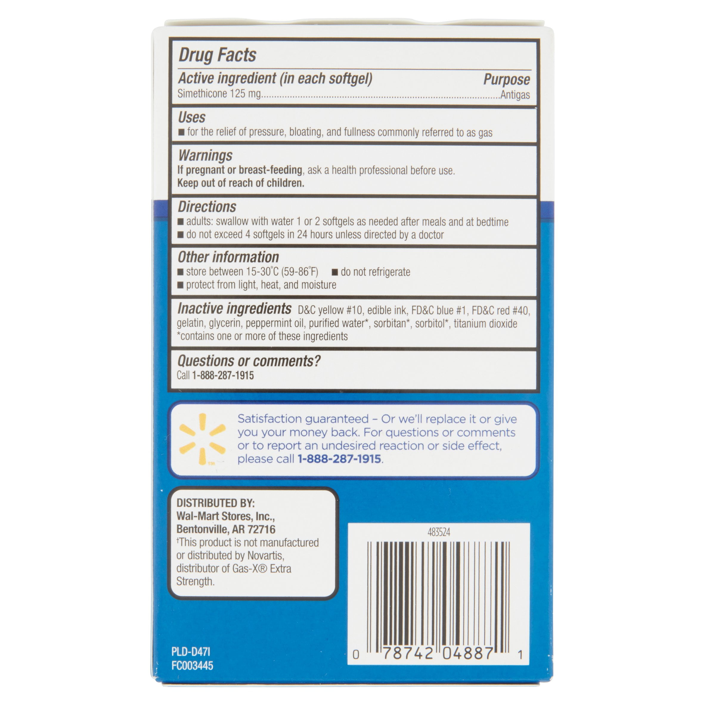 Equate Extra Strength Gas Relief Simethicone Softgels, 125 mg, 20 Ct