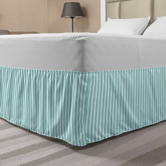 Stripes Bed Skirt, Vertical Line Pattern in Pastel Colors Abstract Geometric Composition, Elastic Bedskirt Dust Ruffle Wrap Around for Bedding Decor, 4 Sizes, Pale Blue Pale Sea Green, by Ambesonne