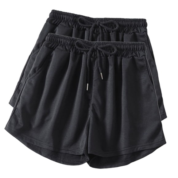 Yuzhih 2pc Women's Sweat Shorts Summer Lounge Drawstring Gym Shorts Solid Color Athletic Running Shorts with Pockets