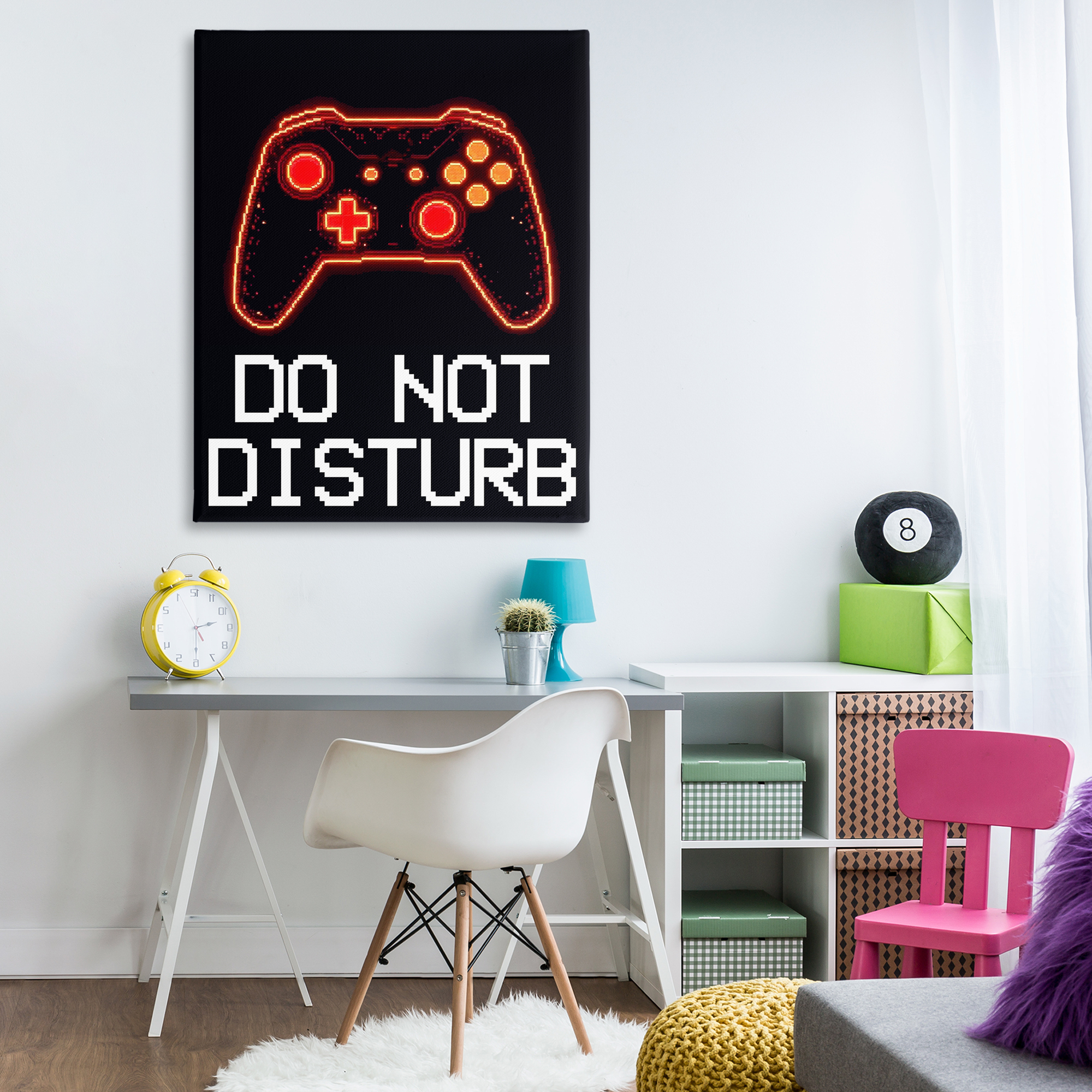 Do Not Disturb Neon Control Canvas Wall Art, design by Kim Allen