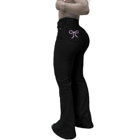 Bell Bottom Jeans for Women High Waisted Stretch Skinny Flared Denim Long Pants Retro Jean Trousers (S Black A)