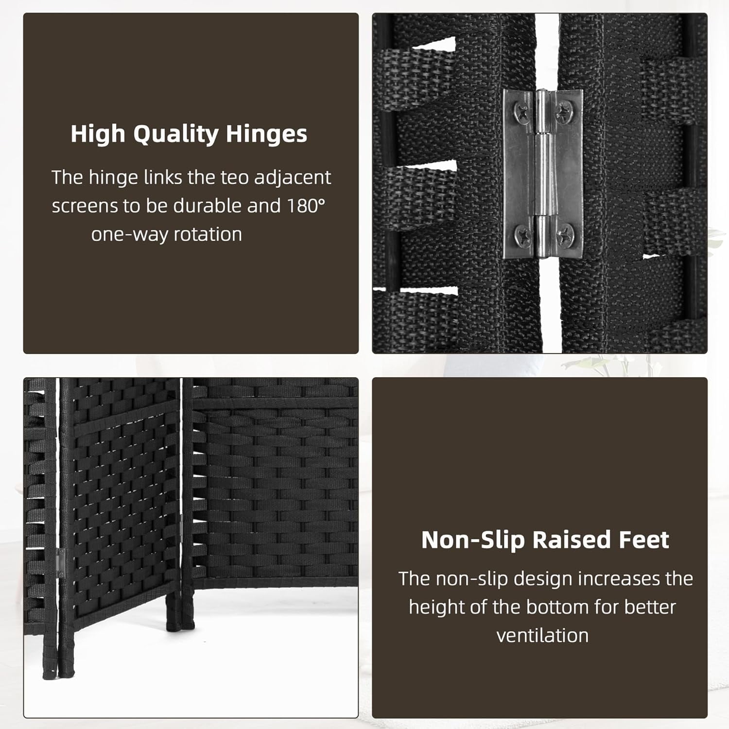 CL.HPAHKL 4 Panel Room Divider, Folding Privacy Screen 5.57 FT Tall Portable Wooden Wall Divider, Black