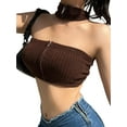 thumbnail image 5 of hirigin Women Summer Tube Tops, Solid Color Knitted High Collar Halter Neck Zipper Strapless Cropped Tops Slim Vest, 5 of 7