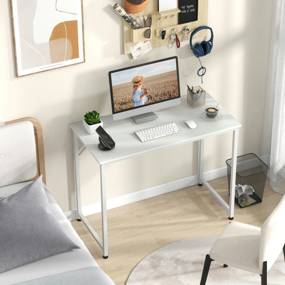 Demi Bonn 40" Small Computer Desk with Heavy-duty Metal Frame, Small Home Office Desk Study Writing Table, White