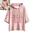 thumbnail image 4 of Arlun In October We Wear Pink Witch Hoodies Women's Cancer Awareness Month Ribbon Graphic 3/4 Sleeve Hooded Sweatshirts Casual Loose Comfort Drop Shoulder Pullovers, 4 of 6