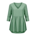 thumbnail image 4 of Sevevn Women's Striped 3/4 Sleeve V Neck Blouse Casual Loose Fit Peplum Tunic Top Green L, 4 of 6