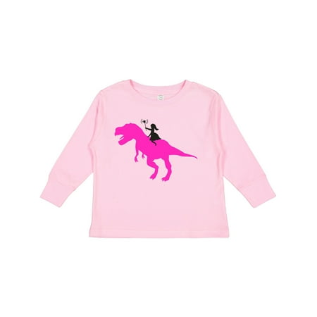 

Inktastic Princess Riding Her T-Rex Gift Toddler Toddler Girl Long Sleeve T-Shirt