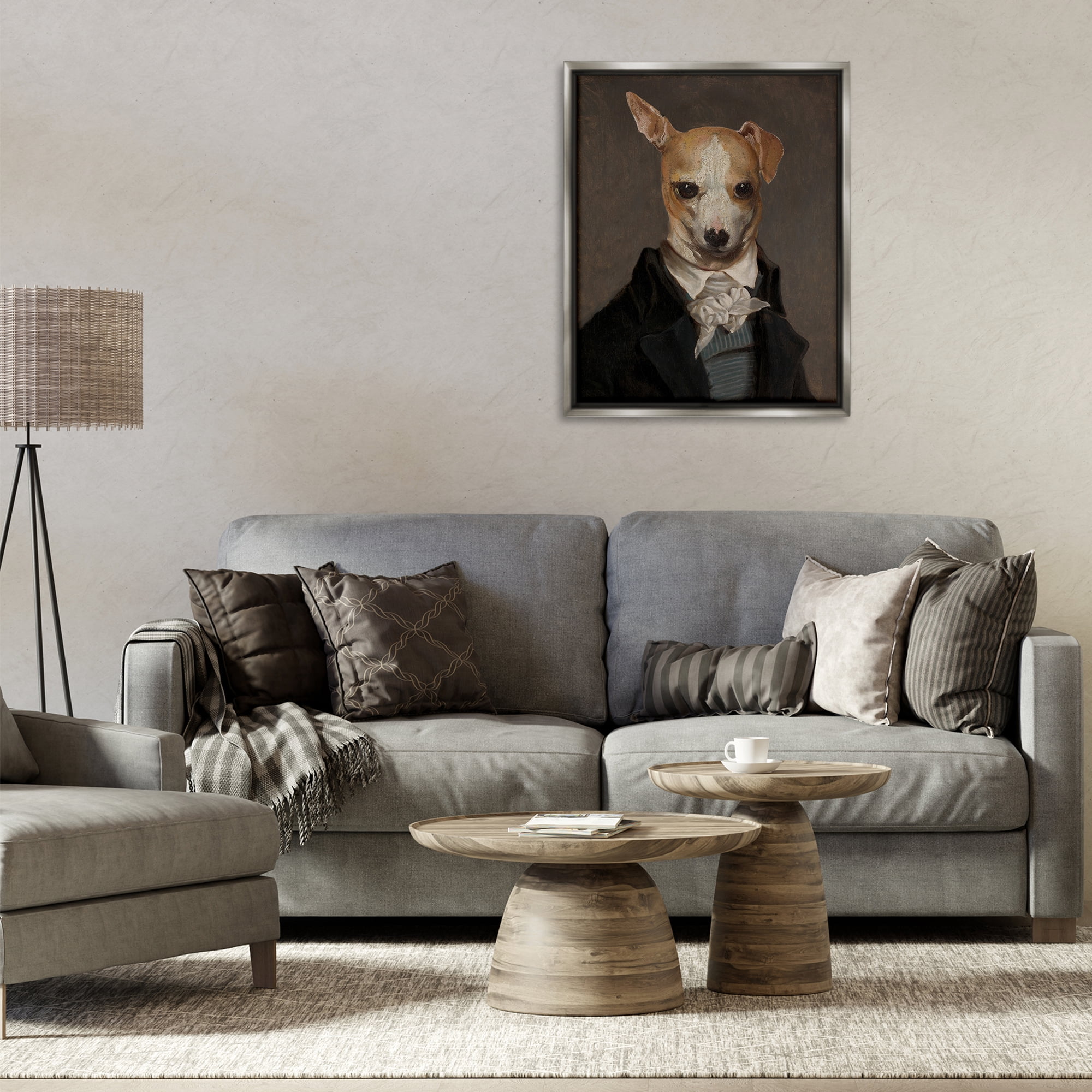 Stupell Industries Classic Portrait Chihuahua Animals & Insects Painting Gray Floater Framed Canvas Art Print Wall Art, 25 x 31