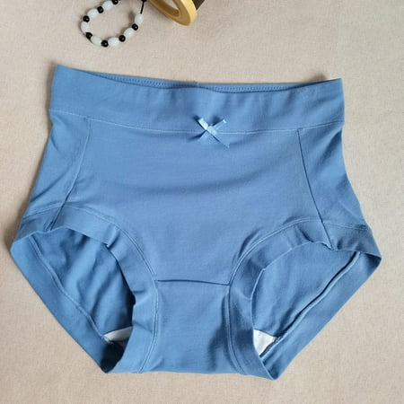 Ladies Comfortable Solid Color Large Size Abdominal Panties Hight Waiste Underpants  Soft Material  Seamless Design  Everyday Wear  Breathable  Seamless Underwear  Clothes Plus Size Women | Blue M