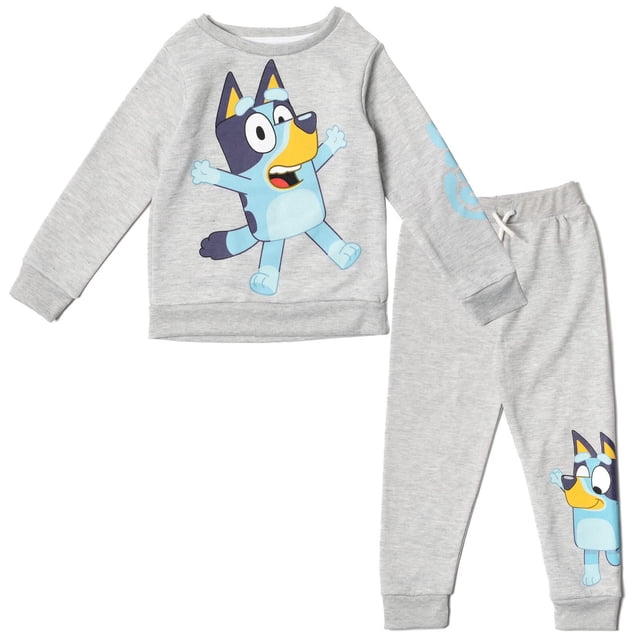 Conjunto de buzo polar gris para niño pequeño Bluey, remera y pantalón, talle 5T