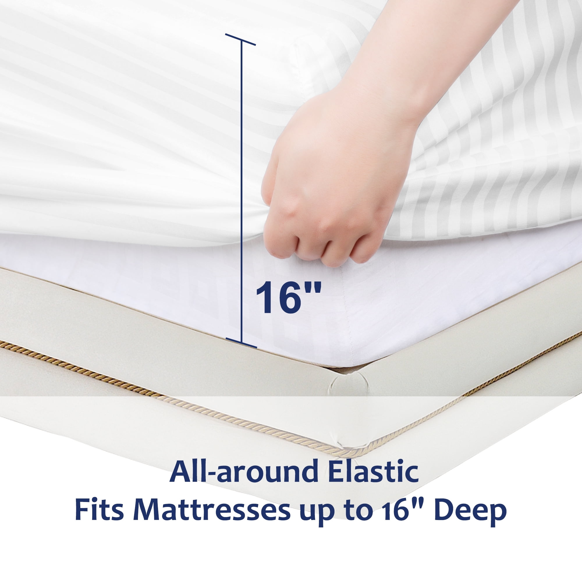 Unique Bargains Soft 100GSM Striped 16 Inch Deep Pocket Fitted Sheets Twin White