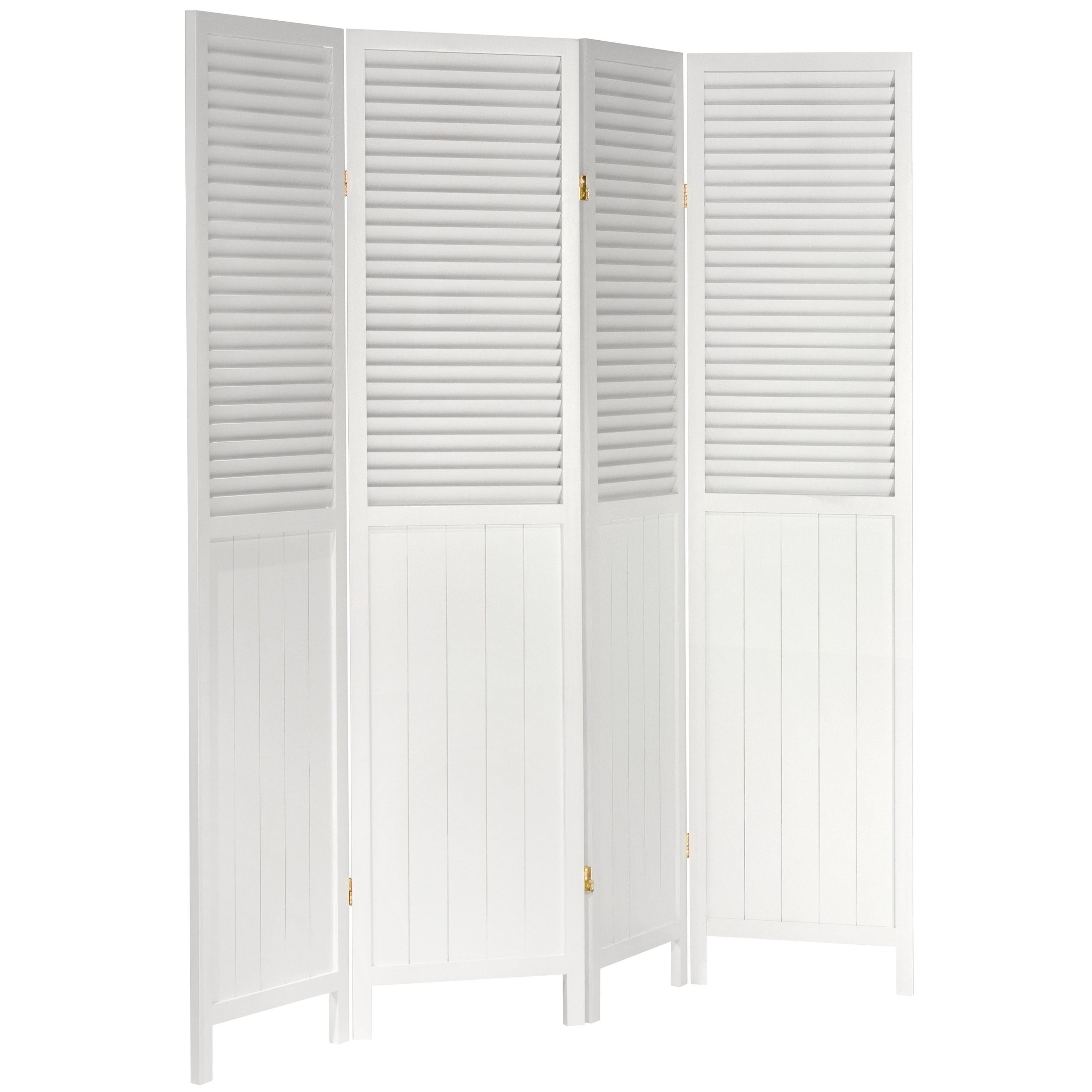 Oriental Furniture 6 ft. Tall Louvered Bead board Room Divider, White - 4 Panel
