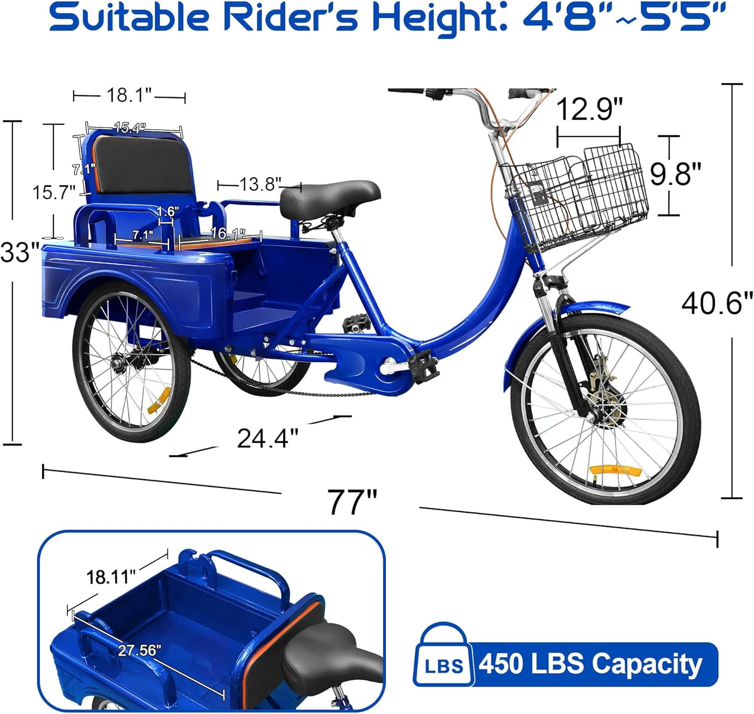 Akaber Adult Tricycle, 20 Inch 3-Wheel Bikes Carrying Passengers and Cargo, Trike for Adults with Front Baskets for Women, Seniors, Men, Low Step-Through Cruiser Bike for Cycling, Outing, Picnic