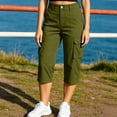 thumbnail image 6 of Khunlpohl Cargo Capri Pants for Women Hiking Outdoor Straight Leg Button Elastic Waist Cropped Pant with Multiple Pockets, 6 of 7