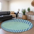 thumbnail image 3 of HomeRoots 678326 8 ft. Teal Ivory & Aqua Striped Washable Round Area Rug with UV Protection, 3 of 6