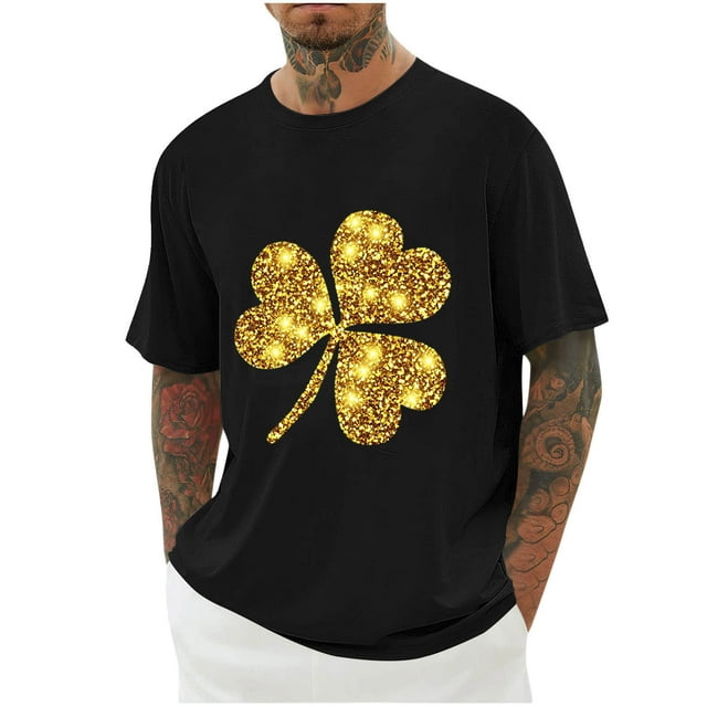 Blusas y camisas de manga corta con cuello redondo para hombre. Blusa de poliéster con hombros caídos y cuello redondo con estampado del Día de San Patricio.