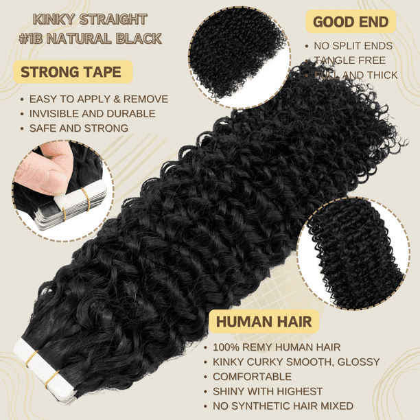 18 Inch Human Hair Tape-In Extensions 20pcs 40g Invisible Edge Amazon.com : Aison Jet Black Tape in Hair Extensions Human  main image 2
