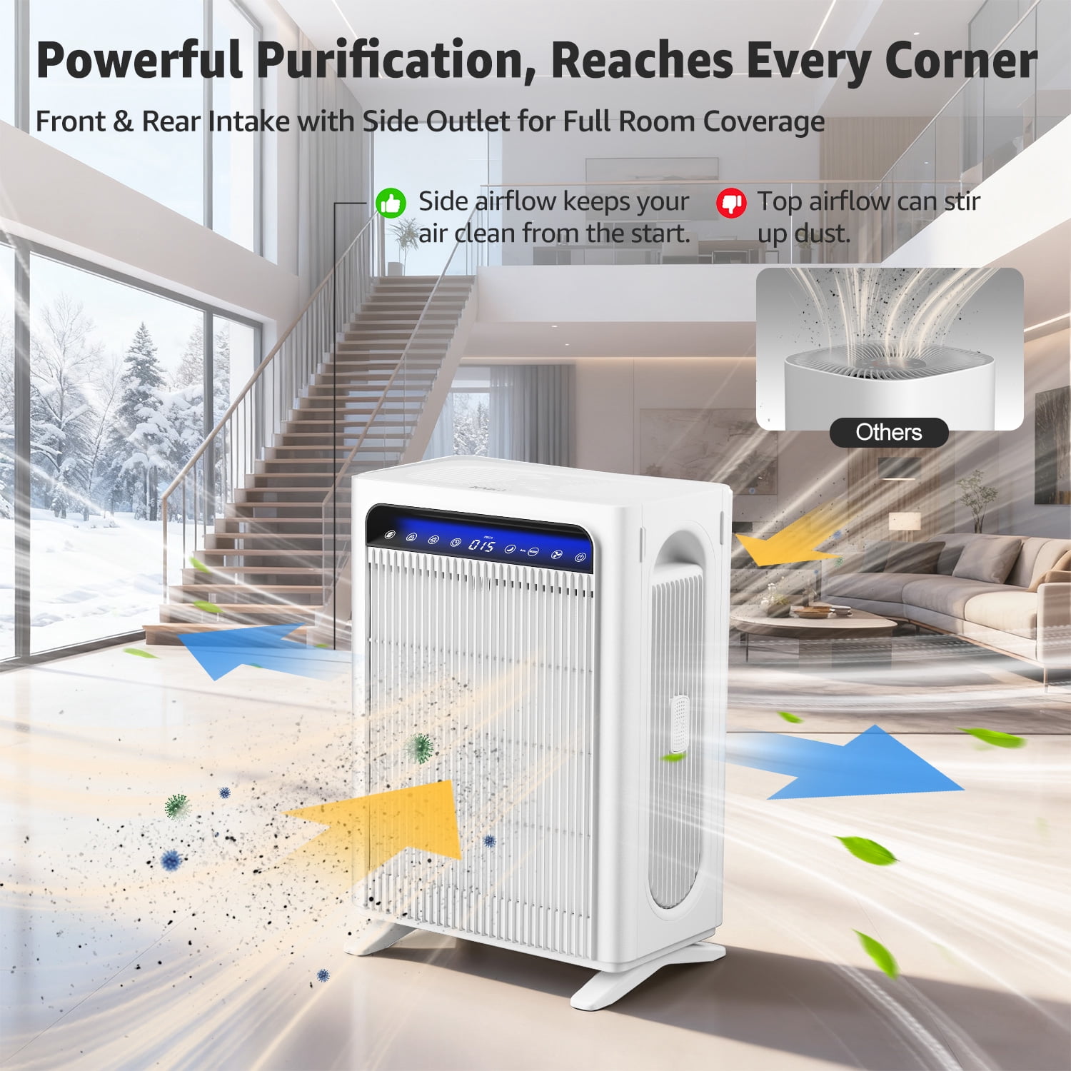 KNKA Pro Air Purifier, HEPA Air Purifier for Home Large Room Up to 1,695 ft² in 1 Hr, Double-Sided Filter for Dust, Smoke, Pollen, with Air Quality Monitor, Ultra-Quiet