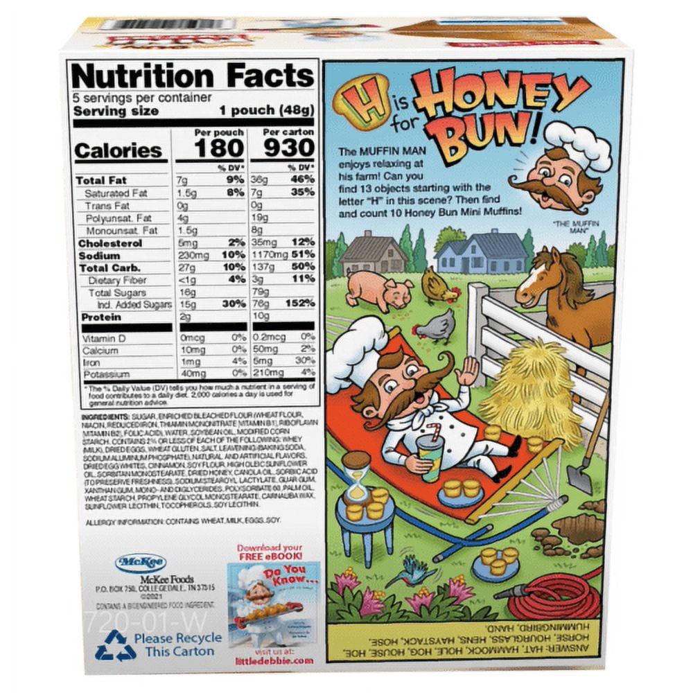 Little Debbie Honey Bun Mini Muffins, 4 Boxes, 20 Travel Pouches of Muffins