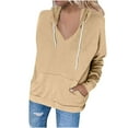 thumbnail image 3 of Jinhomg Pullover Hoodies for Women Dressy Casual Long Sleeve Solid Sweatshirt Oversized Lightweight Comfy V Neck Drawstring Hoodie with Pocket Prime 90 off Clearance Sale Khaki XXL, 3 of 6
