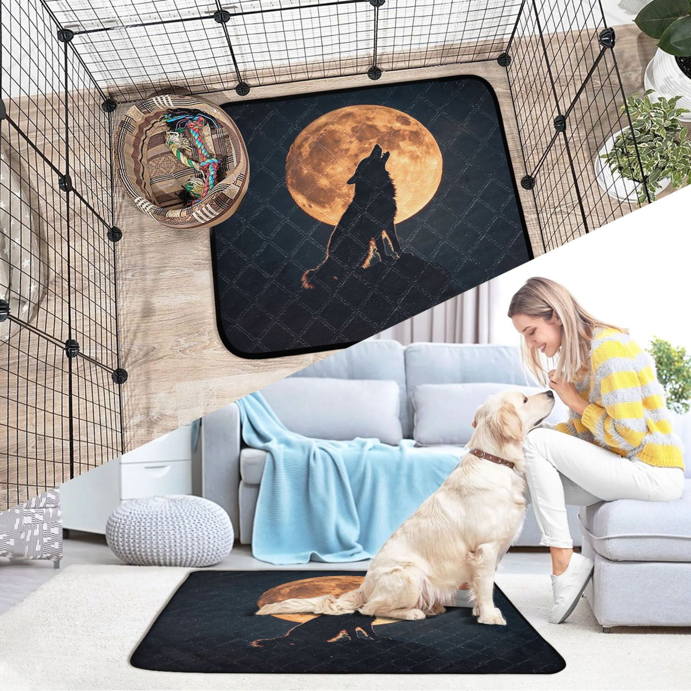 Qxltty The Legend Of Starving Wolf Cat litter Pads Pet Set of 3 Diaper Mats Center Anti-leakage Layer Absorbent Soft and Comfortable