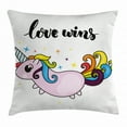 thumbnail image 1 of Pride Decorations Throw Pillow Cushion Cover, LGBT Slogan with Stylized Writing Cute Unicorn Character Rainbow Tail, Decorative Square Accent Pillow Case, 16 X 16 Inches, Multicolor, by Ambesonne, 1 of 2