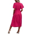 thumbnail image 3 of VISgogo Vestido Midi Elegante de Verano para Mujer, Vestido de Manga Corta con Cuello en V de Color Sólido con Cinturón para Fiesta en la Playa VISgogo  moda, 3 of 4