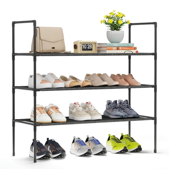 Krpimt Shoe Rack for Closet, 3-tier Stackable Free Standing Shoe Shelves, Shoe Organizer for Entryway Dorm, 28.4" x 11" x 27.5", Black