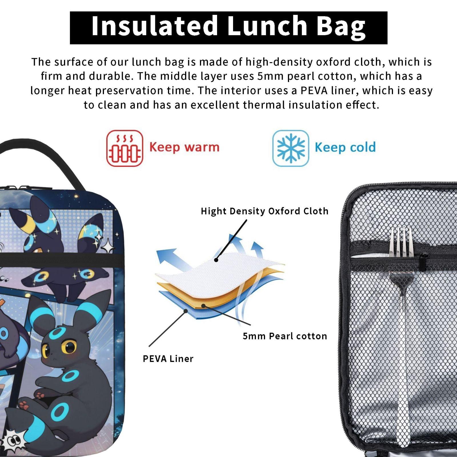 Cute Lunch Bag Tote Bag Portable Insulated Lunch Box For Beach Camping Travel Work School Office