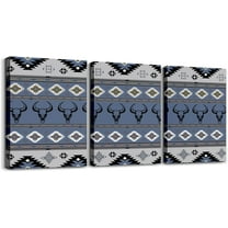 Hieng Western Bull Skull Wall Painting Posters and Prints Southwestern Aztec Picture Wall Decor Boys Girls Boho Tribal Canvas Wall Hieng for Living Room Bedroom Ethnic Bohemian