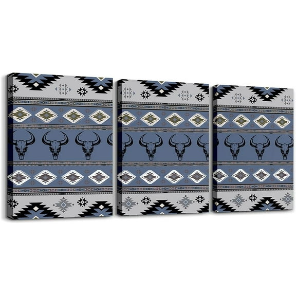 Hieng Western Bull Skull Wall Painting Posters and Prints Southwestern Aztec Picture Wall Decor Boys Girls Boho Tribal Canvas Wall Hieng for Living Room Bedroom Ethnic Bohemian