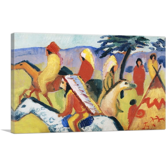 ARTCANVAS Reitende Indianer Beim Zelt 1911 Canvas Art Print by August Macke - Size: 12" x 8" (0.75" Deep)