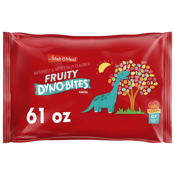 Malt-O-Meal Fruity Dyno Bites Cereal, Gluten Free Breakfast Cereal, Crunchy 61 oz Resealable Bag