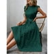 thumbnail image 4 of Karight Women's Summer Cap Sleeve Textured Dress Ruffled Neck Waist Tie Knot Midi A-line Dress, 4 of 5