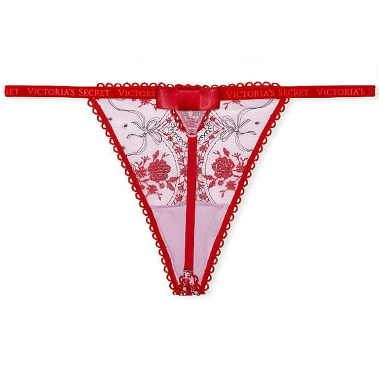 Victoria's Secret Very Sexy Rose and Bows V-String Panty Color Red Size X- Large NWT 