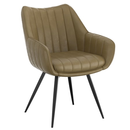 WHI Modern Faux Leather Metal Swivel Dining Accent Chair Set of 2 Moss Black