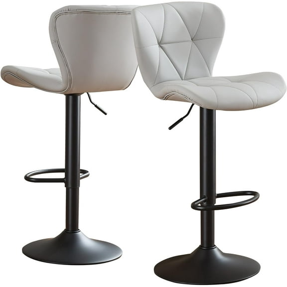 Modern Bar Stools Set of 2,Adjustable Faux Leather Upholstered Swivel Bar Stool,Counter Height Bar Stools with Back for Kitchen Island Barstools,Grey