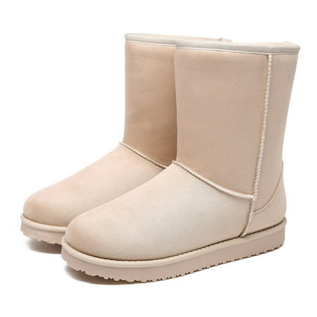 CHEERMORE Women s Solid Color Velvet Boots  Slip On Warm Fluffy Platform Mid Calf Snow Boots  Winter Non-slip Soft & Comfy Shoes US 9.5