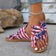 thumbnail image 2 of Sandalias con diseño de bandera para mujer, zapatos planos sin cordones con puntera y lazo, sandalias informales para el 4 de julio, 2 of 4