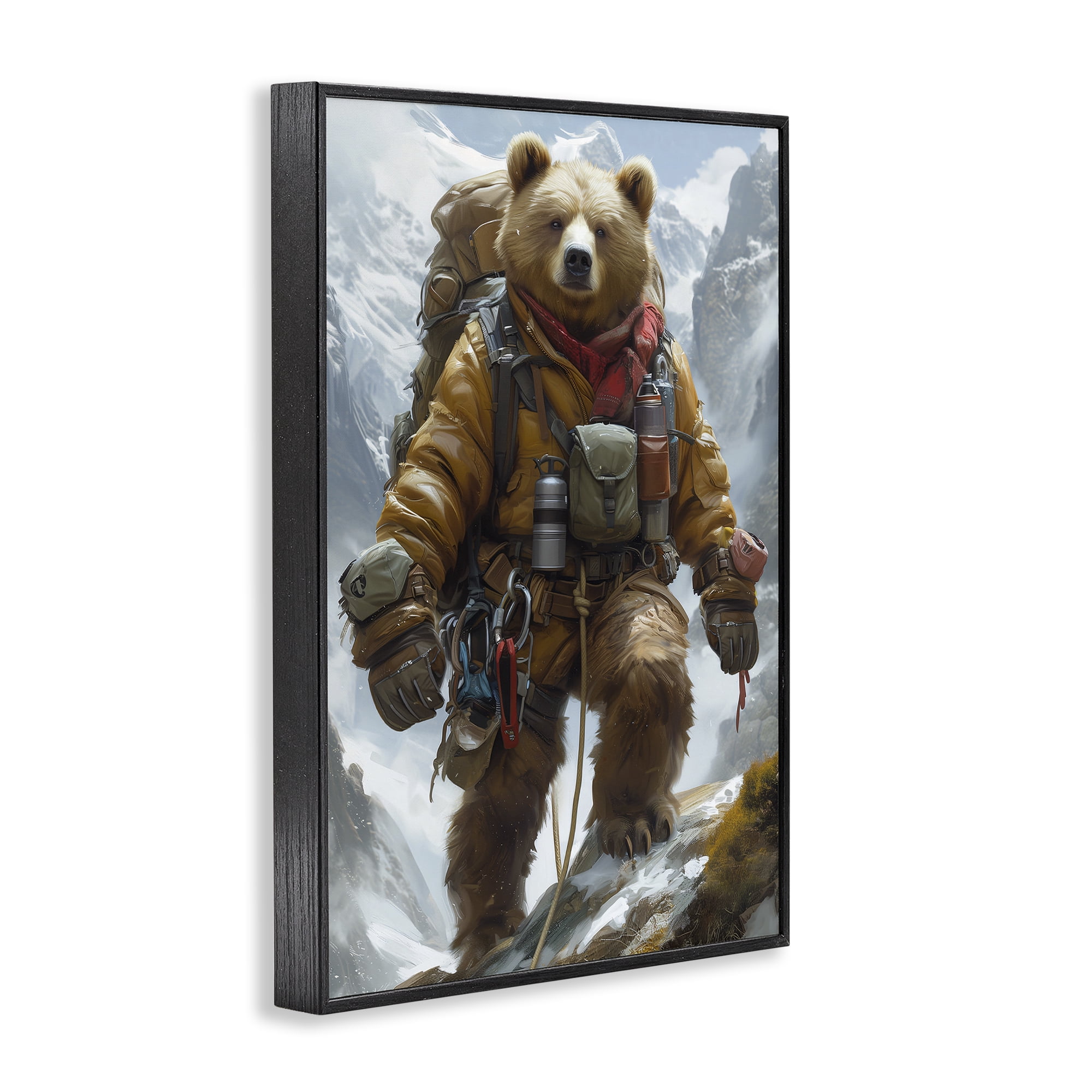Stupell Industries Mountain Hiking Bear Animals & Insects Painting Black Framed Art Print Wall Art, 12 x 18