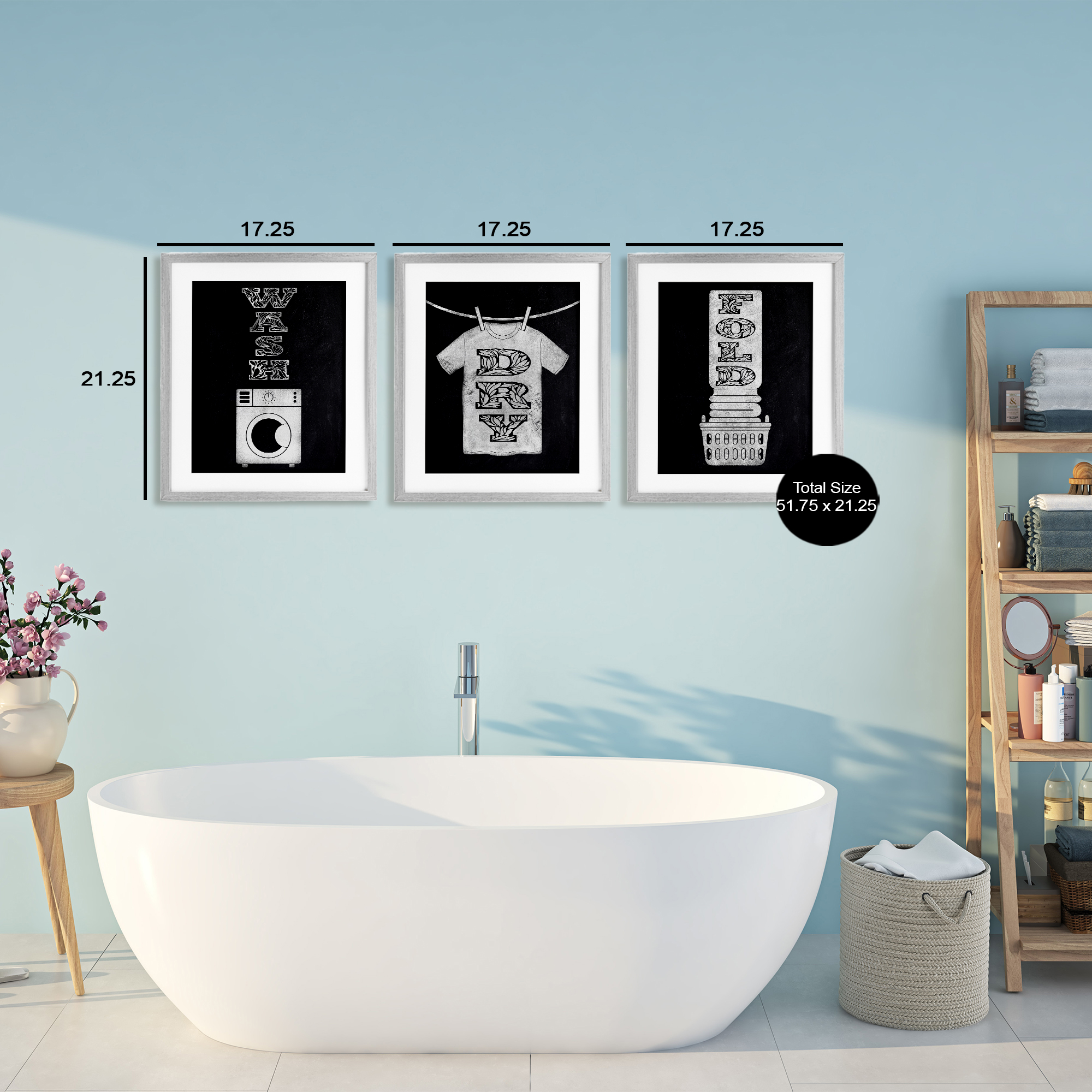 Wash & Dry Ornate Letters 3 Piece Gray Framed Print Under Glass Set, design by Marcus Prime